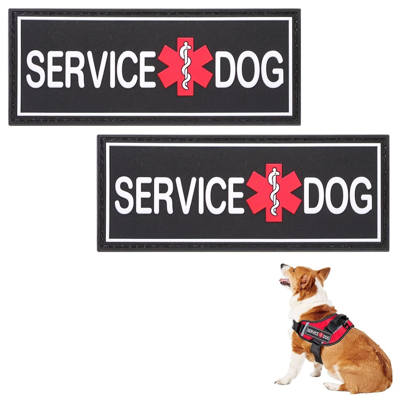 2Pcs Service Dog Patches, Removable Emotional Support Dog Harness Patches for Vest, Black in Training Dog Patch, Working Dog Applique Tactical Dog Equipment Service Dog Patch for Collar Leash (42”)