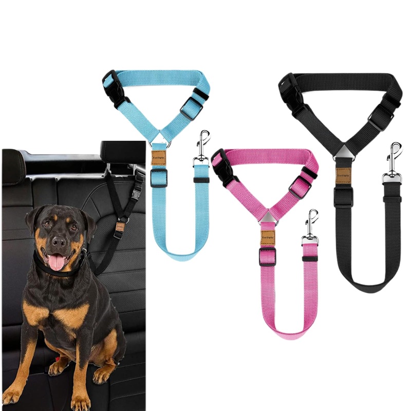 3 Pack Dog Seat Belt for Car, Car Headrest Restraint Adjustable Nylon Fabric, Dog Restraints Vehicle Seatbelts Harness