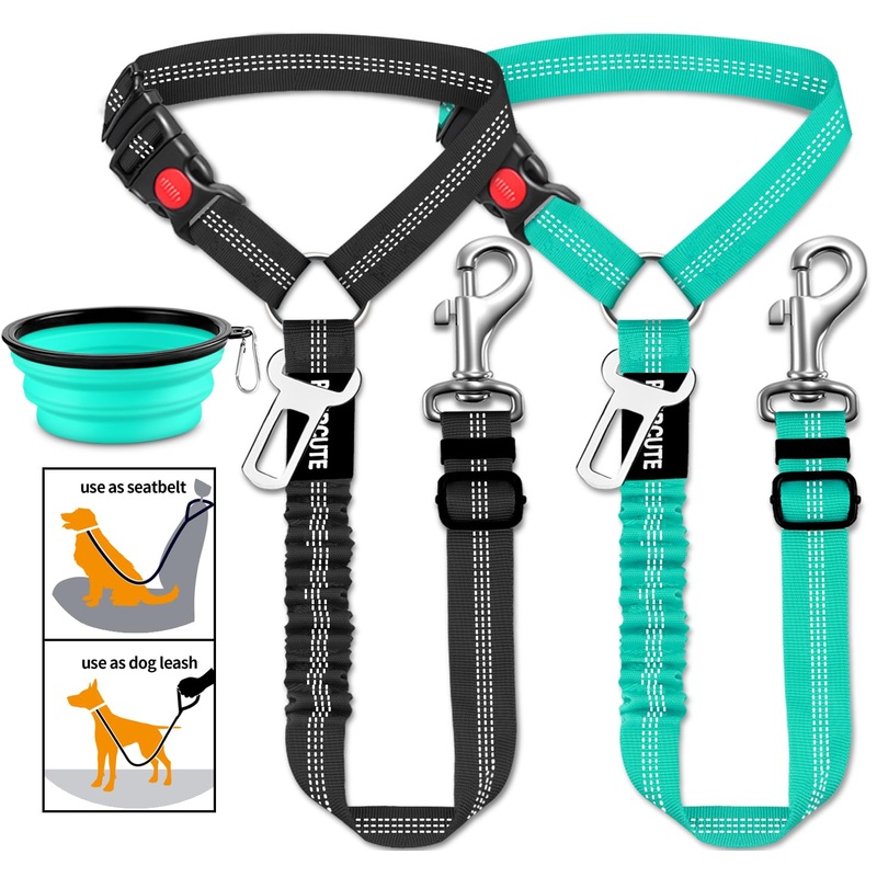 3 Piece Dog Car Seat Belt Set – Retractable Adjustable Pet Seatbelts for Vehicle Headrests – Heavy Duty, Elastic & Durable Car Harness for Dogs 01-Black+Lotus