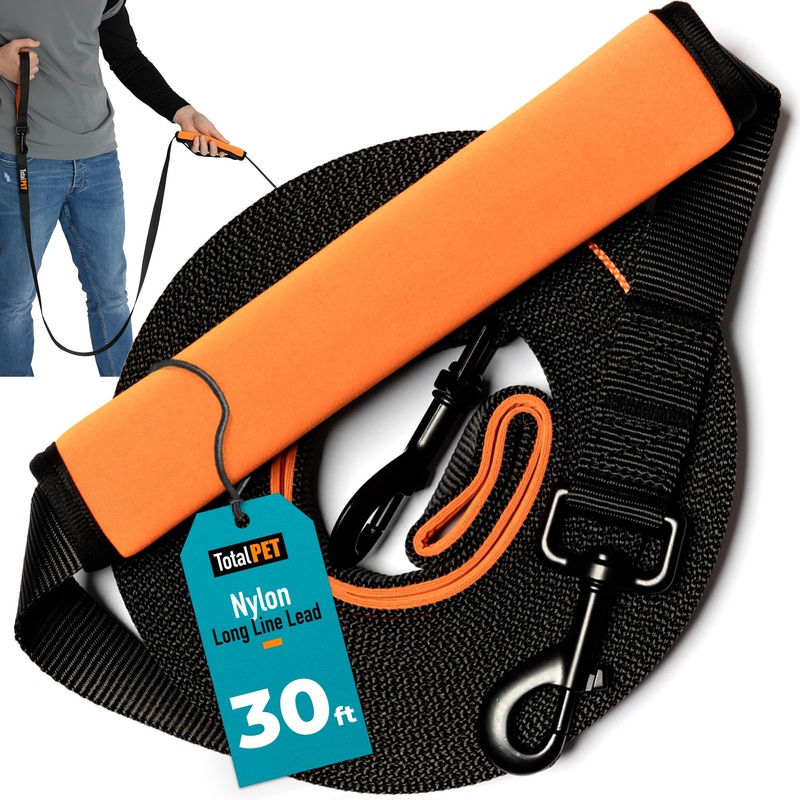 30ft Long Leash for Dogs – Long Line Dog Leash for Training Recall/Commands at Distance – Nylon, Heavy Duty – Ideal for Large & Small Breeds 30ft
