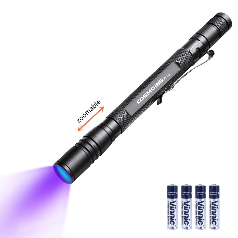 395nm UV Flashlight, Zoomable Blacklight Flashlight 4xAAA Battery, Pen Ultraviolet Flashlight Pet Urine Detector for Cat Dog Stains, Bed Bug, Household Toilet