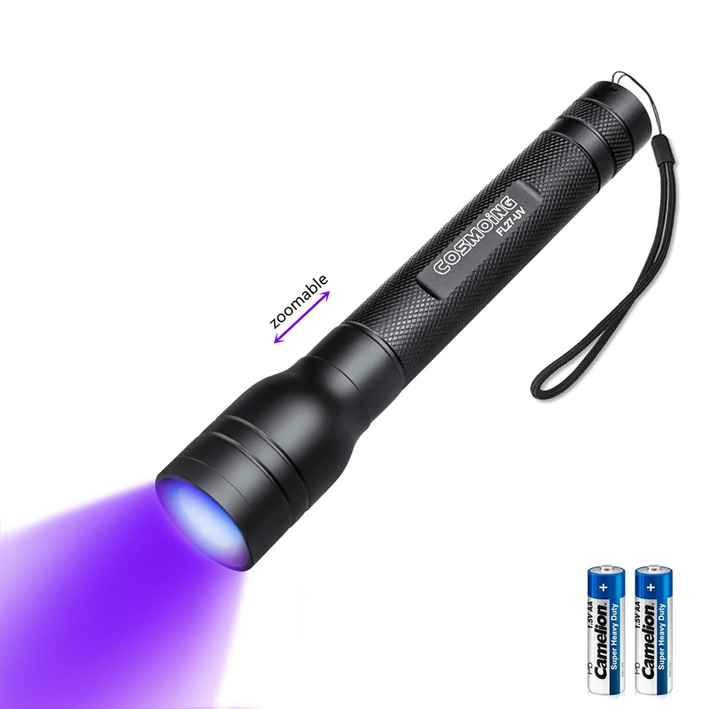 395nm UV Flashlight, Zoomable Pen Blacklight Flashlight with 2xAA Battery Ultraviolet Flashlight Pet Urine Detector for Cat Dog Stains, Scorpion, Bed Bug Zoomable UV Flashlight – 2AA Battery