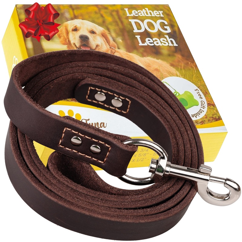 ADITYNA Leather Dog Leash 6 ft x 3/4 inch – Soft, Strong, Heavy Duty for Large & Medium Breeds – Dog Lead for Walking, Training, Hiking and Running (Brown) L – 6 ft x 3/4 inch Brown