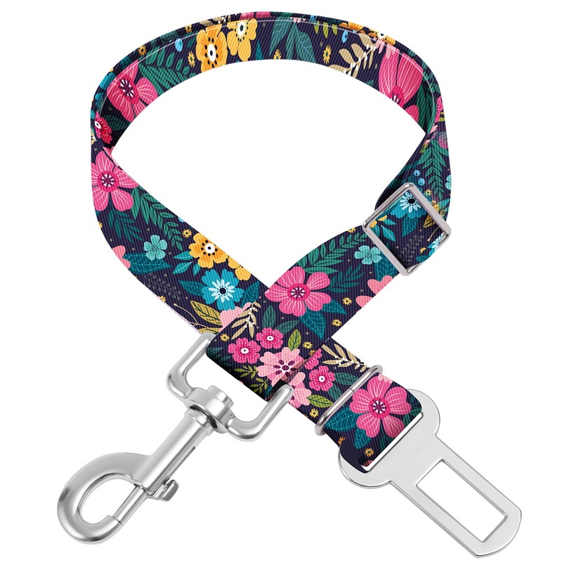 Adjustable pet cat and Dog car seat BeltThe Lanyard is Flexible and Adjustable from 20 to 33 inches (Floral) floral