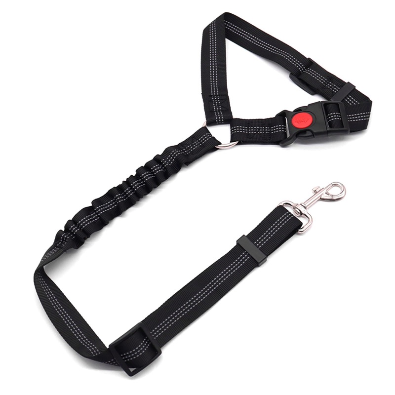 Adjustable Pet Safety Seat Belt for Dogs & Cats – Car Headrest Restraint with Nylon Fabric – Comfortable & Durable Dog & Cat Vehicle Seatbelts & Harness(Black) black