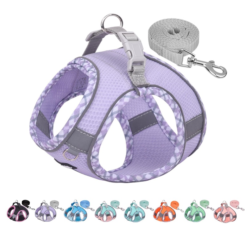 AIITLE Durable Dog Harness and Leash Set for Walking, Step in Puppy Harness, Spring Soft Breathable Pet Supplies, Reflective Bands, for Extra Small Dogs and House Cats Purple XXXS XXXS(Chest: 8.5 – 10″)