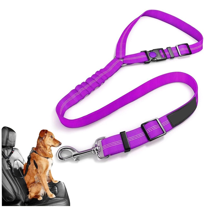 Best Dog Supplies Dog Safety Car Seat Belt – Elastic Nylon Vehicle Seatbelt Plus Durable Tangle-Free Headrest Harness – Perfect for Pet Safety  Purple