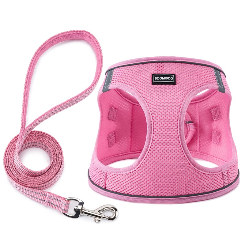 BOOMIBOO Dog Harness with Leash Set, No Pull Adjustable Reflective Step-in Puppy Pet Vest Harnesses for Small Medium Large Dogs and Cats,Pink XS XS(Chest:12″-14″) Pink