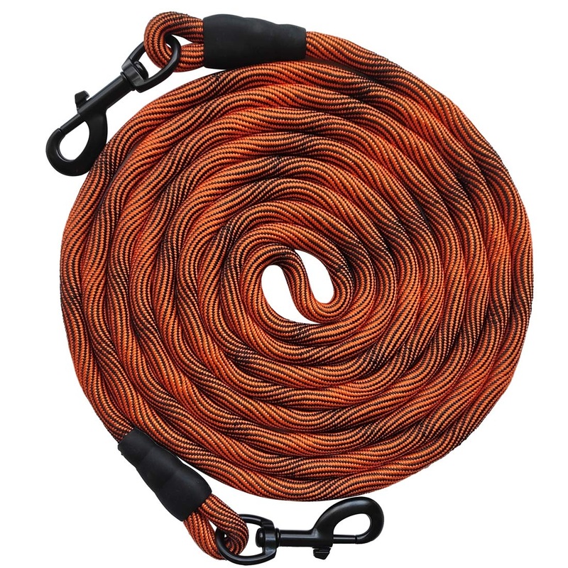 BTINESFUL Dog Tie Out, Check Cord Long Tether Rope Dog Leash, 8ft 12ft 20ft 30ft 50ft 75ft Yard Training Dog Lead – Large Medium Small Dogs Outdoor Playing, Camping, or Backyard (12ft, Orange Black) 12 Foot