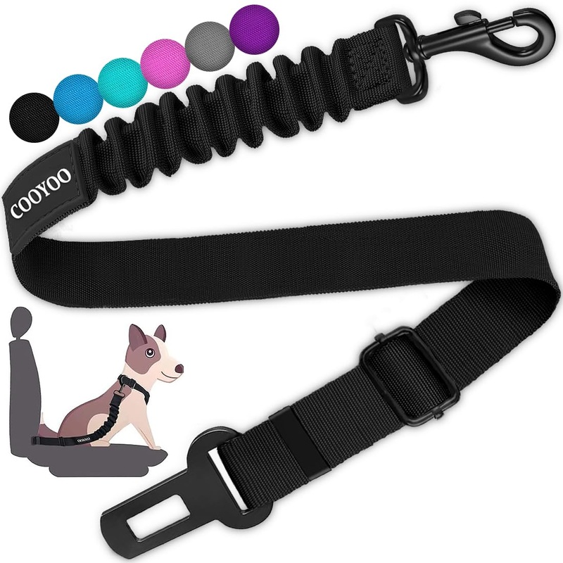 COOYOO Dog Seat Belt,Retractable Dog Car Harness Seat Belt for Car Adjustable Nylon Pet Safety Seat Belts Heavy Duty & Elastic Bungee Buffer 01-Black
