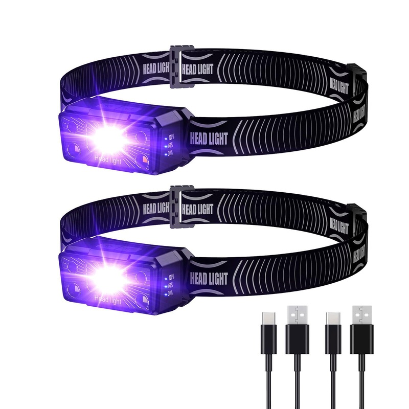 COSOOS 2 Mini UV Headlamp Flashlight Black Light, Rechargeable LED Hand Free Blacklight 395nm Headlight with White & Ultraviolet Light, Detector for Pet Dog Cat Urine Stain,Bed Bug,Scorpions