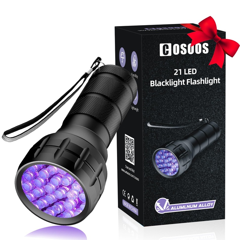 COSOOS Black Light UV Flashlight, 21 LED Handheld UV Light, 395nm Mini Blacklight Flashlight, Portable Pet Urine Detector for Dog Cat Urine Stains, Bed Bugs, Scorpion, Resin Curing, Nails