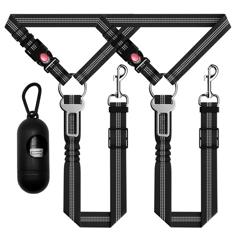 Dog Car Seat Belt for Car, 3 Piece Set Retractable Dog Car Harness Adjustable Reflective Dog Seatbelt for Vehicle Headrests, Dog Safety Restraint Seatbelt Heavy Duty& High Elastics, Black 01-2PCS Black