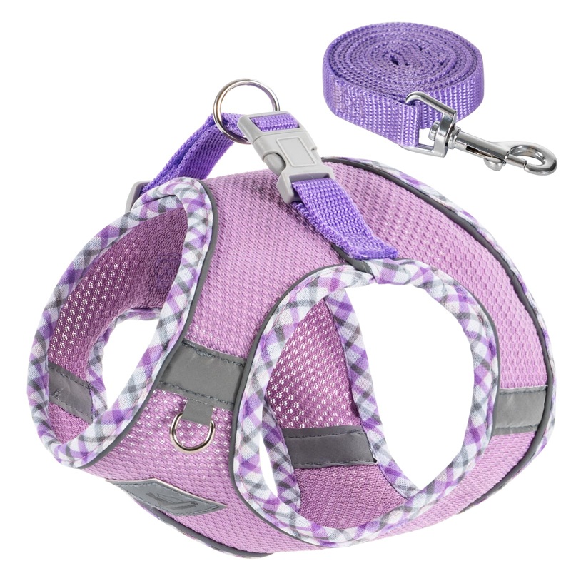 Dog Harness and Leash Set, No Pull Pet Harness for Small Dogs Easy Walking,Soft Breathable Small Dog Harness,Adjustable Reflective Step in Vest Harness for Puppy,Kitten, Cats Medium purple