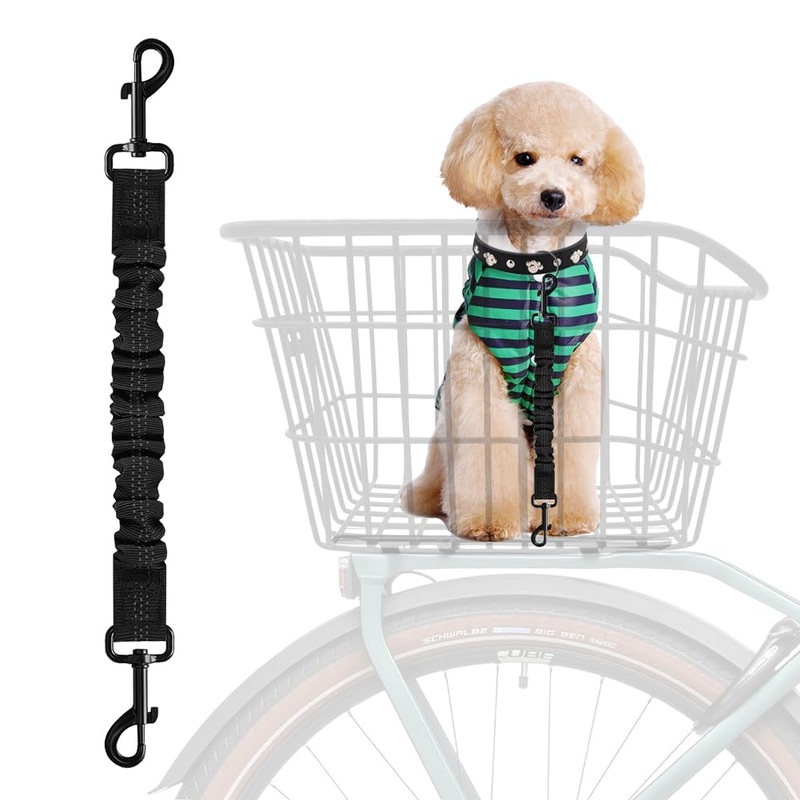 Dog Seat Belt for Bike Basket, Retractable Bicycle Dog Seatbelt, Elastic Pet Safety Leash Harness for Cat, Dog Leash Extension Attachment Shock Absorbing Lead Extension Absorber (Black) Black