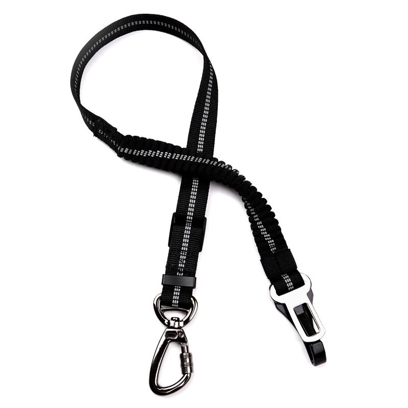 Dog Seat Belt for Car, 2-in-1 Dog Seatbelt with Clip Hook Latch & Buckle, Heavy Duty Updated Dog Car Harness with Reflective Nylon Elastic Bungee Buffer, Black