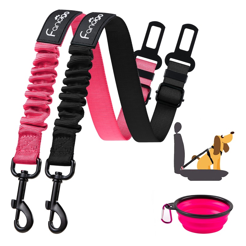 Dog Seat Belt for Car. 2 Pack Adjustable Dog Safety Seatbelt. Adjustable Strap, Strong Nylon Fabric, Bungee Buffer Dog Puppy Car Seat Belt. (Black+Pink) Black+Pink