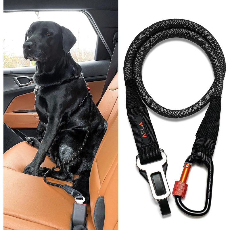 Dog Seat Belt for Car | Universal Dog Car Seatbelt | Durable Reflective Dog Seatbelt with Clip Hook Latch, Buckle and Alloy Carabiner- Safe and Secure Pet Safety Restraint for Dog Black