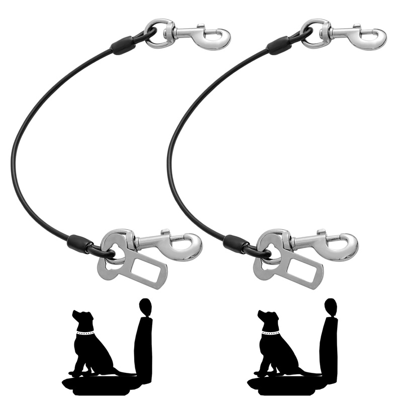 Dog Seat Belt Harness for Car,2pcs Dog Seatbelt of Coated Wire Leash Safety Restraint,No Chew Tether Cable Vehicle Dog Accessories,Double Clips & Latch (2 Pack Black, 32 inch/80 CM) 2 Pack Black