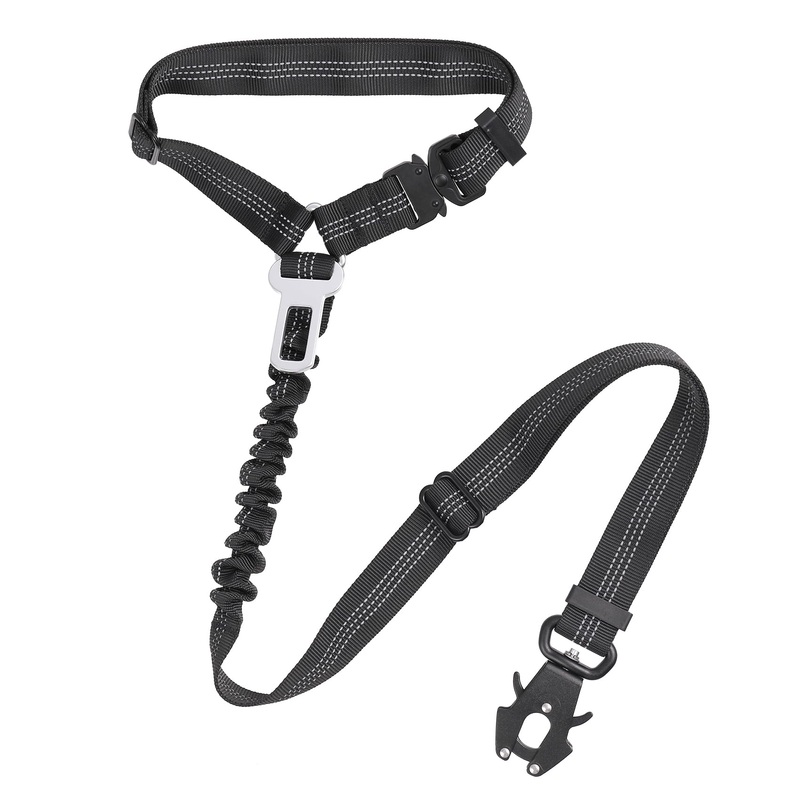 Dog Seat Belt Harness for Car, 3 in 1 Retractable Restraint Dog Car Leash, Adjustable Headrest Dog Car Safety Seat Belt Heavy Duty & Elastic Bungee Buffer for Small Medium Large Dogs Pets black