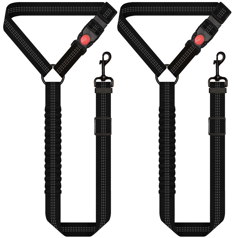 Dog Seat Belt,Retractable Dog Seatbelts Harness for Car,Adjustable Headrest Seatbelt Pet Safety Seat Belts with Elastic Bungee Buffer and Restraint Reflective (Black/2 Piece)