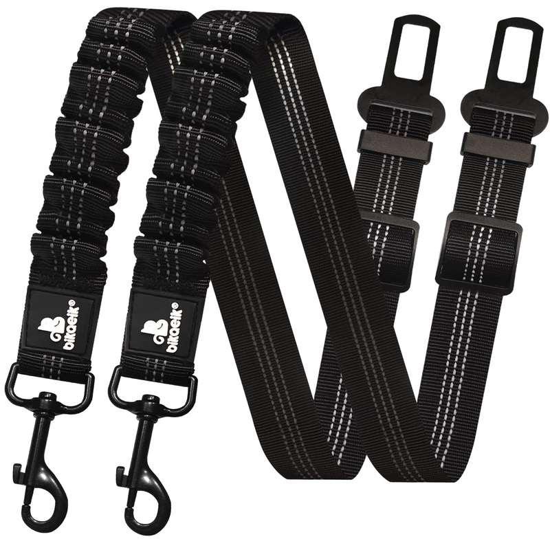 Dog Seat Belt,Retractable Dog Seatbelts Harness for Car,Adjustable Seatbelt Pet Safety Seat Belts with Elastic Bungee Buffer and Restraint Reflective (2 Piece/Black) 2 Piece/Black