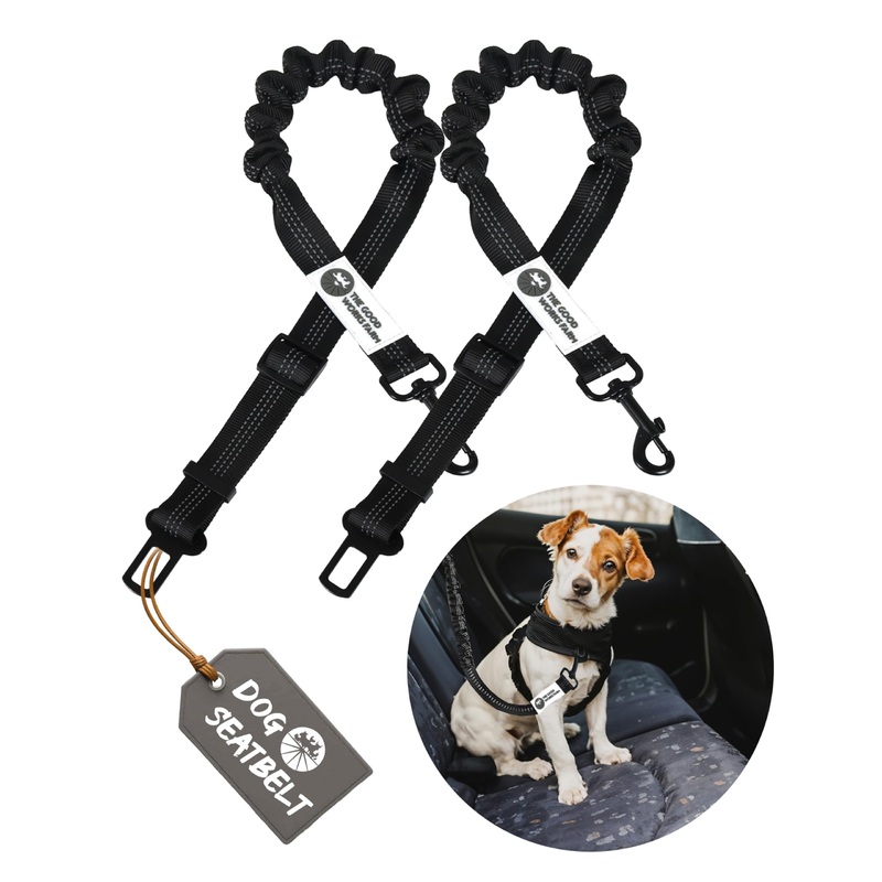 Dog Seatbelt, Heavy Duty Dog Car Leash Seat Belt Adjustable Pet Seatbelt with Exceptional Elastic Bungee Buffer Dog car Seatbelt, Durable & Premium 360 Degree Swivel Dog Restraint for car Travel