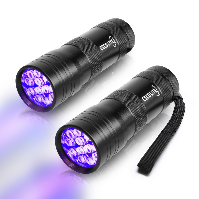 Escolite Black Light Flashlight, 12LED 395nm UV Handheld Black Light Mini, Dogs Urine Detector for Dry Urine Stains, Bed Bugs, Scorpions(2 Packs)
