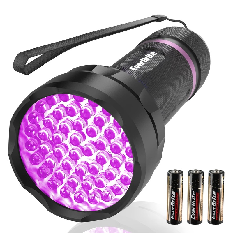 EverBrite UV Flashlight, 51 LED Blacklight Flashlights, 395nm Black Light Flashlight for Pet Urine Detection, Scorpions, Dry Stains, Bed Bug (Batteries Included)