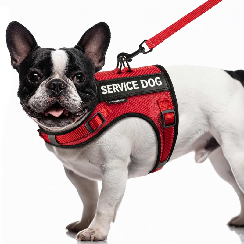 FAYOGOO Service Dog Vest for Small Dogs – Air Mesh Breathble Emotional Support Animal Vest with DIY Removable Patches – Puppy Harness and Leash Set Adjustable Neck and Chest Red Medium