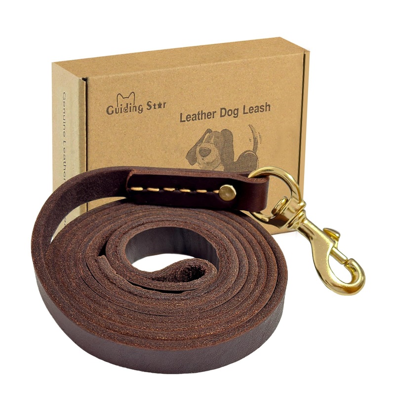 Guiding Star Leather Dog Leash 6ft, Dog Leashes for Large Dogs Heavy Duty, Soft Handmade Leather Training Leash for Large & Medium Dogs (6ftx3/4inch, Brown) 6ft x 3/4 inch