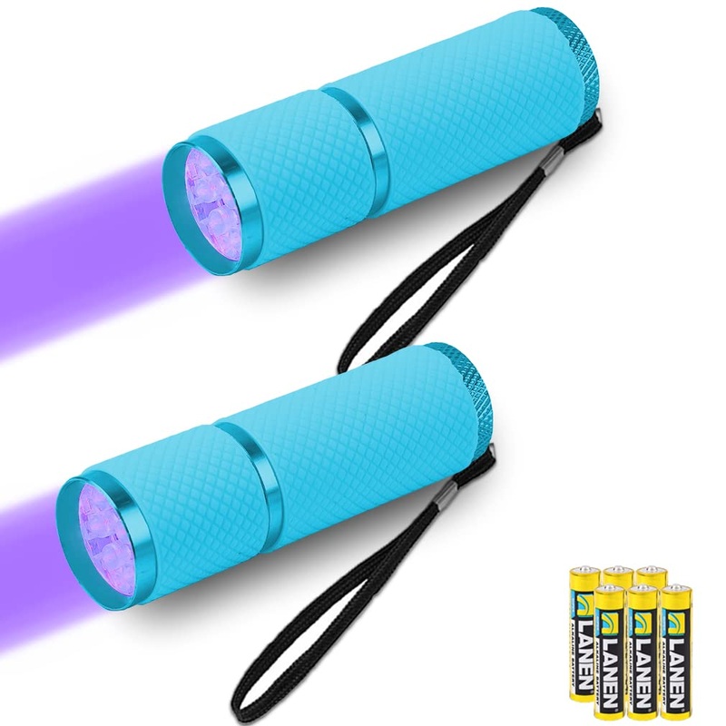 LEAGY 2 Pack 9 LED UV Flashlight – Black Light Torch with 6 AAA Batteries Included – Portable Ultraviolet Light for Leak Detection, Pet Urine Stains, Fluorescent Material Inspection & More(Blue) Blue