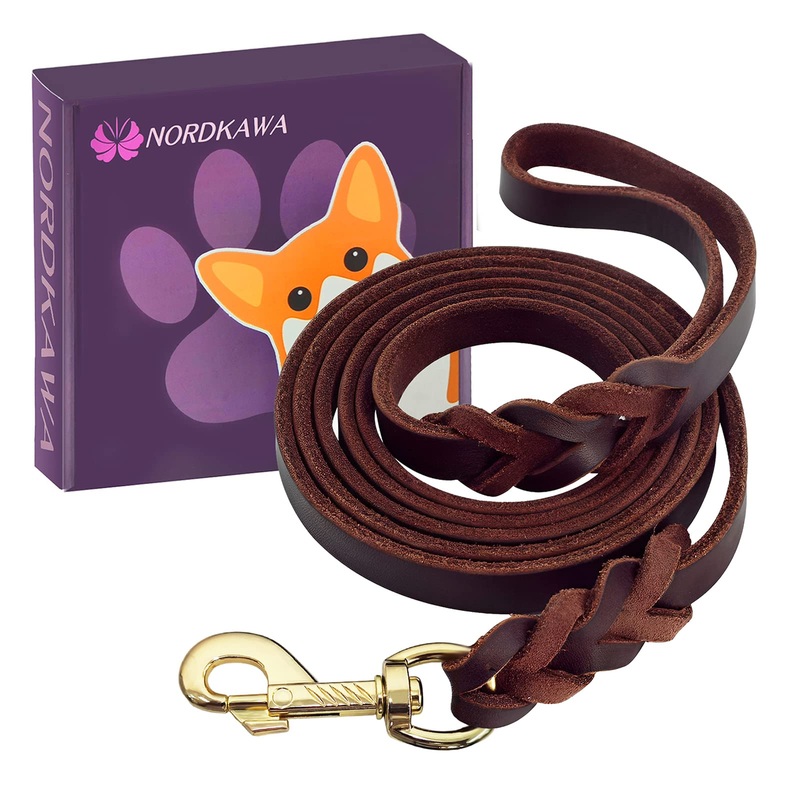 Leather Dog Leash 6Ft x 3/4″- Braided Leather Leash for Dogs, Heavy Duty Dog Leashes with Rotating Clasp, Soft Leather Dog Training Leash for Large, Medium and Small Dogs (Brown) 6Ft x 3/4″ Brown