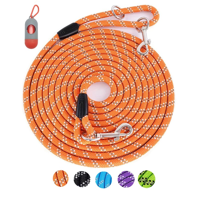 Long Dog Leash for Dog Training 10FT/16FT/30FT/50FT/100FT, Reflective Threads Check Cord Dog Leash, Heavy Duty Dog Lead for Large Medium Small Dogs Outside Walking, Playing, Camping, or Yard 30FT* 3/8 inch Orange