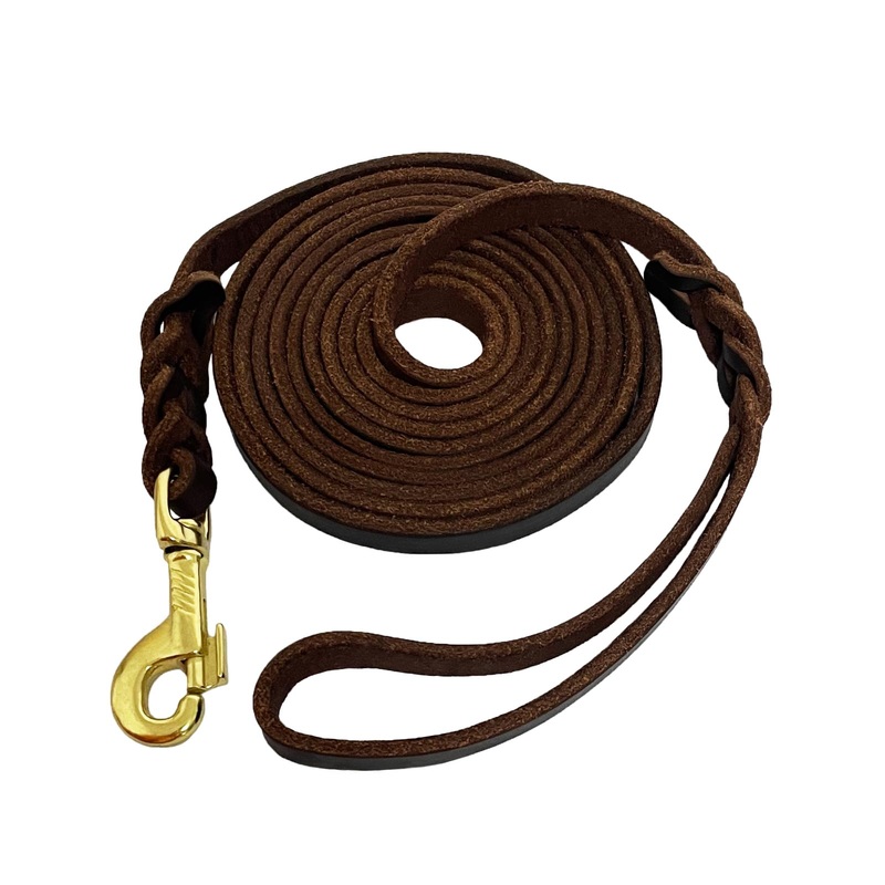 LWBMG Long Leather Dog Leash 10ft, Heavy Duty Dog Leash, Strong Sturdy Genuine Leather Braided Dog Leash, Soft and Comfortable Leather Leash for Medium and Small Dogs Training 10ftx1/2” Brown