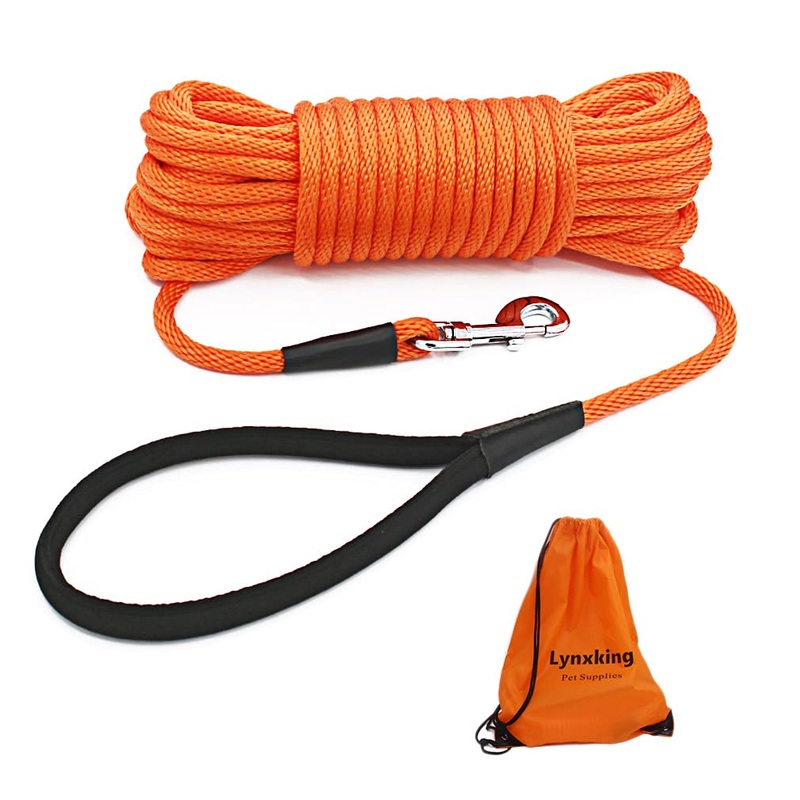 lynxking Check Cord Dog Leash Long Lead Training Tracking Line Comfortable Handle Heavy Duty Puppy Rope 10ft 15ft 30ft 50ft for Small Medium Large Dog Orange 3/8 inch * 50foot