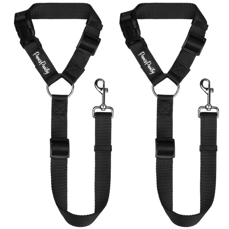 PawsPawty 2 Pack Headrest Dog Car Safety Seat Belt Adjustable Nylon Fabric Car Leash Vehicle Seatbelts Harness for Dogs 2-in-1 Leash and Restraint Black