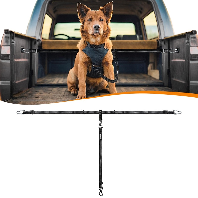 PetBonus Truck Bed Dog Leash, Dog Truck Tether Tie Down, Adjustable Safety Dog Leash for Truck, Comfortable Pick-Up Bed Restraint Lead, Ratchet Tightening Dog Car Harness Belt for One Dog For 1 Dog