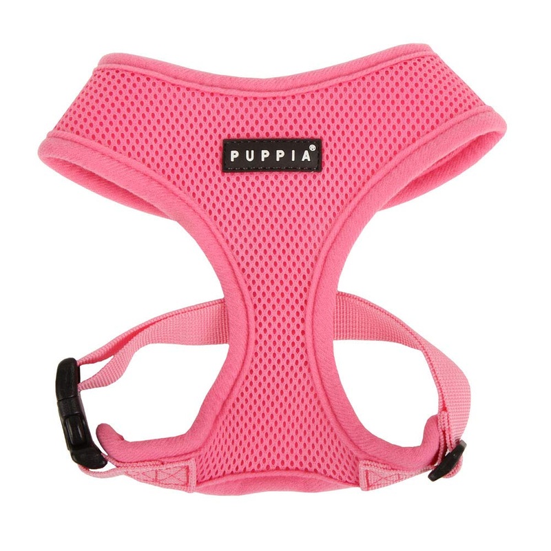 Puppia Soft Dog Harness No Choke Over-The-Head Triple Layered Breathable Mesh Adjustable Chest Belt and Quick-Release Buckle, Pink, Medium M (Neck: 12″, Chest: 16″-22″)