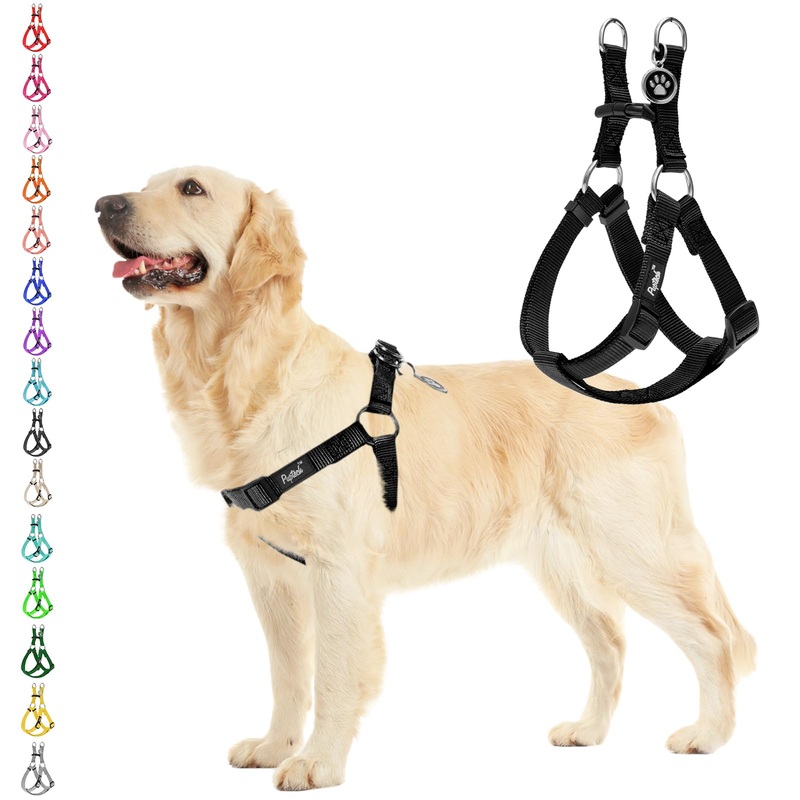 PUPTECK No Pull Dog Harness Soft Adjustable Basic Nylon Step in Puppy Vest Outdoor Walking with ID Tag Medium Black