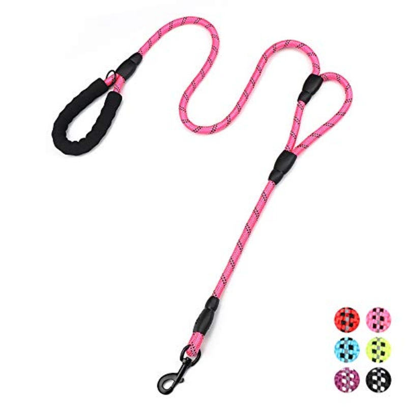 Rope Dog Leash 6ft Long,Traffic Padded Two Handle,Heavy Duty,Reflective Double Handles Lead for Control Safety Training,Leashes for Large Dogs or Medium Dogs,Dual Handles Leads(Pink) Rope-Pink