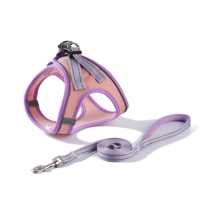 Soft Mesh Dog Harness and Leash Set, No-Chock Step-in Reflective Breathable Lightweight Easy Walk Escape Proof Vest Harnesses with Safety Buckle for Small Medium Dogs, Cats (Purple, Small) Purple