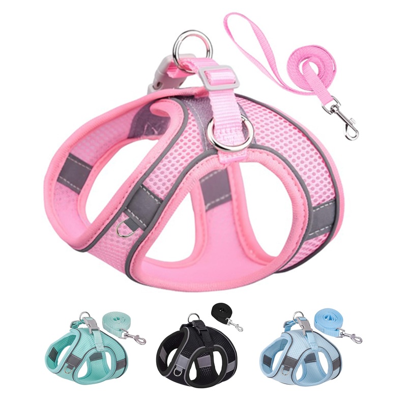 Solmoony Dog Harness for Small Medium Large Dogs No Pull, Puppy Harness and Leash Set, Puppy Harness for Small Dogs, Step in Harness for Small Dogs, Small Dog Harness, mesh Dog Harness. (Pink, XS) Pink