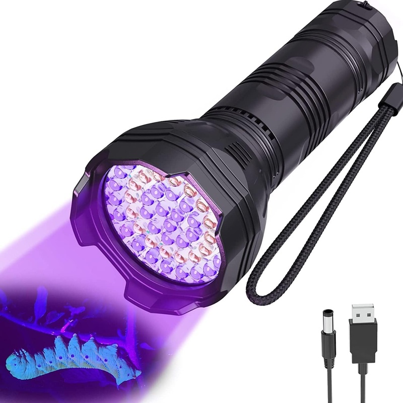UV Blacklight Flashlights Rechargeable 365nm + 395nm 51 LEDs, Black Light for Pet Urine Detection Cat Dogs, Ultraviolet Flashlight for Resin Scorpion Bed Bugs Handheld Black Light Battery Built-in CL4000
