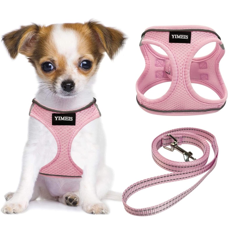 YIMEIS Dog Harness and Leash Set, No Pull Soft Mesh Pet Harness, Reflective Adjustable Puppy Vest for Small Medium Large Dogs, Cats (Pink, X-Small (Pack of 1) Pink X-Small (Pack of 1)