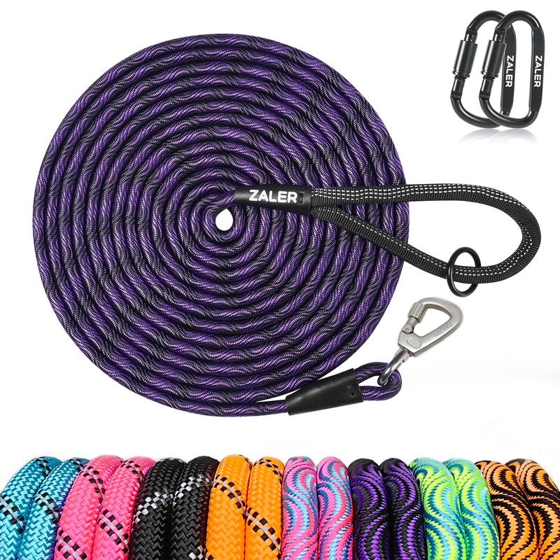 ZALER Long Dog Leash, 50 feet 30ft 20ft 15ft 10ft Dog Training Lead, Heavy Duty Check Cord Recall Leash for Dogs Training, Playing, Camping, or Backyard (30FT, Black Purple) 30FT*2/5″