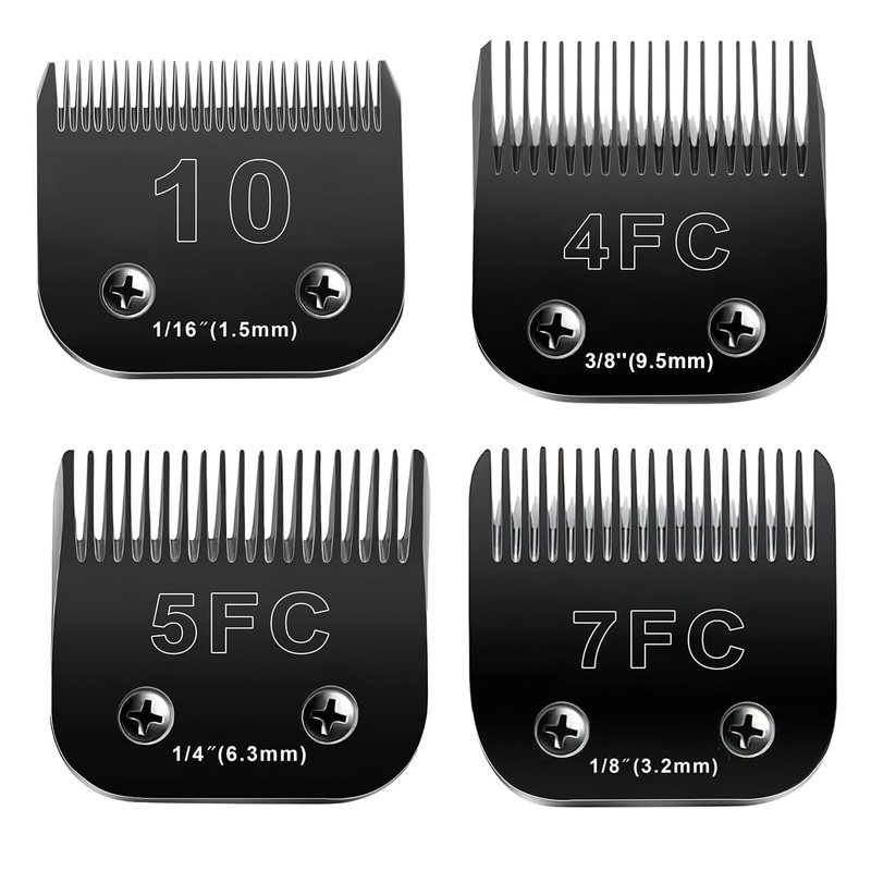 10 Blades Dog Grooming Blades Compatible with Andis/Oster A5/Wahl KM-10 Series Dog Clippers,Detachable Clipper Replacement Blade(4PCS-#10+4FC+5FC+7FC) 40:1/100”(0.25MM)