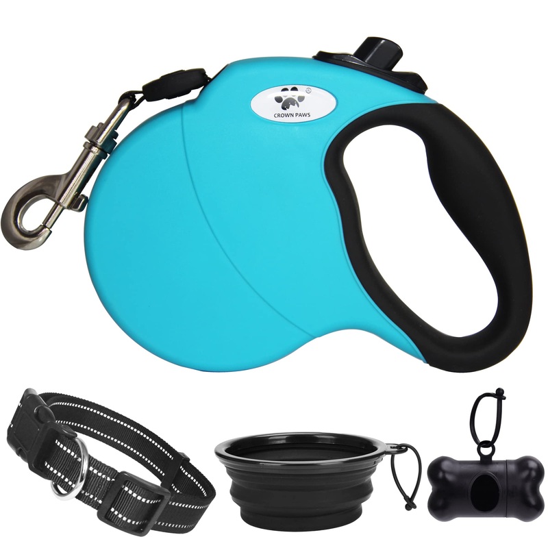 16 ft Retractable Dog Leash for Large Dogs up to 110 lbs,Tangle-Free Nylon Tape,Blue L blue