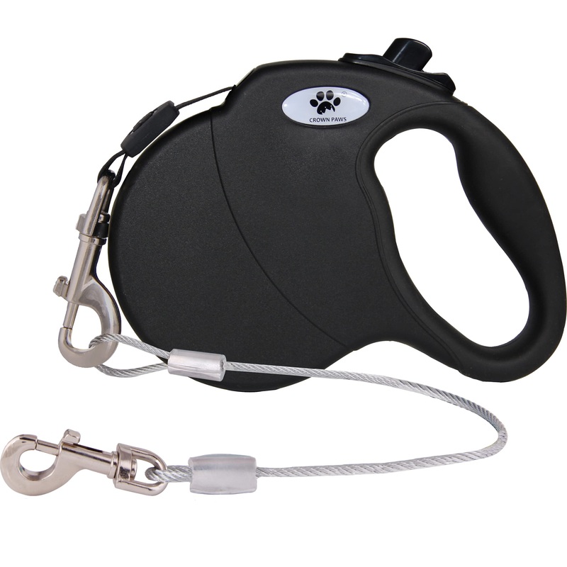 16ft Retractable Dog Leash for Large Breed Dogs up to 110 lbs with a Detachable Chew Proof Extender Wire Ropes (Black L) Black