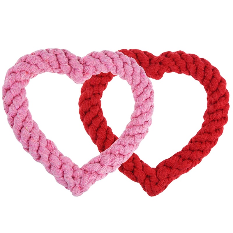 2 PCS Dog Chew Toys Heart Shaped Rope for Valentine’s Day Pets Cotton Chewing Supplies Pink & Red 5.5Inch